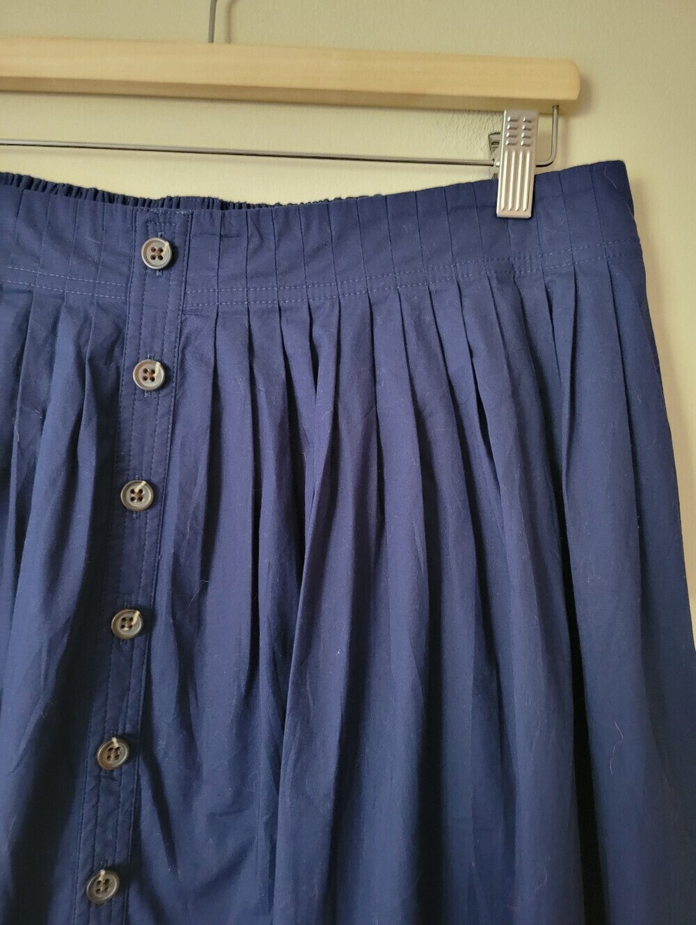 J. Crew Pleated button-front midi skirt Cotton Poplin Navy Blue Size Large - Picture 4 of 7